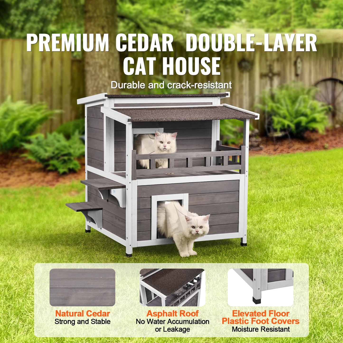 SucceBuy Outdoor Cat House Weatherproof Double Story Wooden Shelter