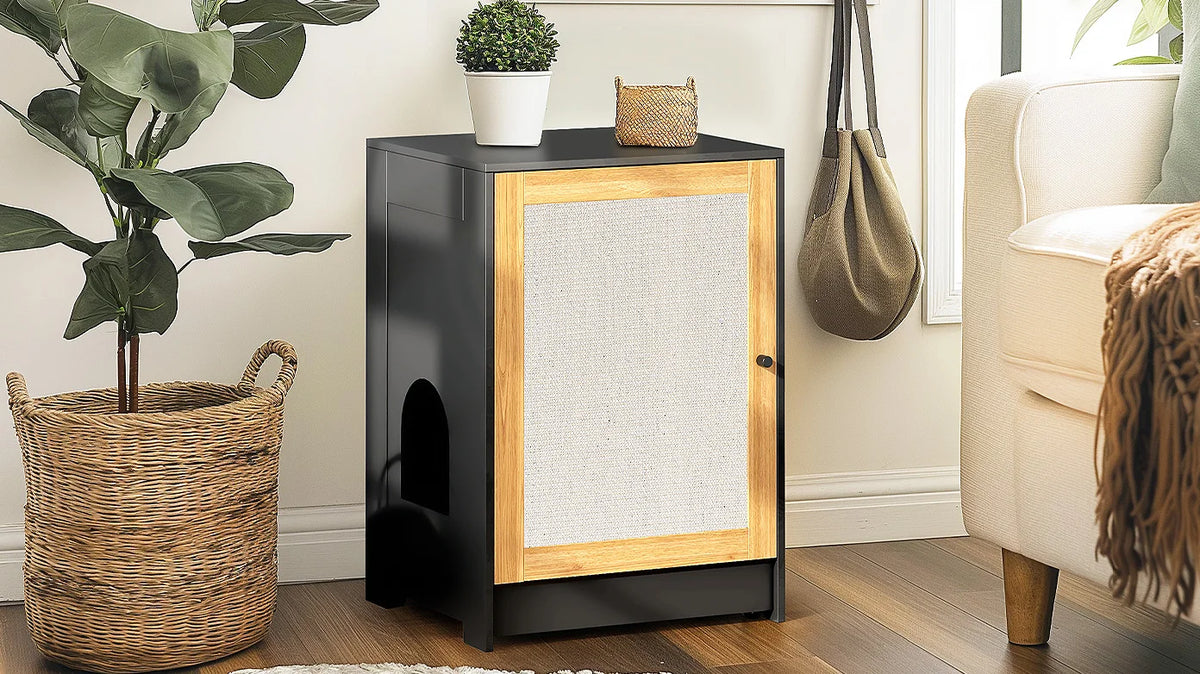 Hidden Cat Litter Box Enclosure With Sisal Scratching Door Cabinet