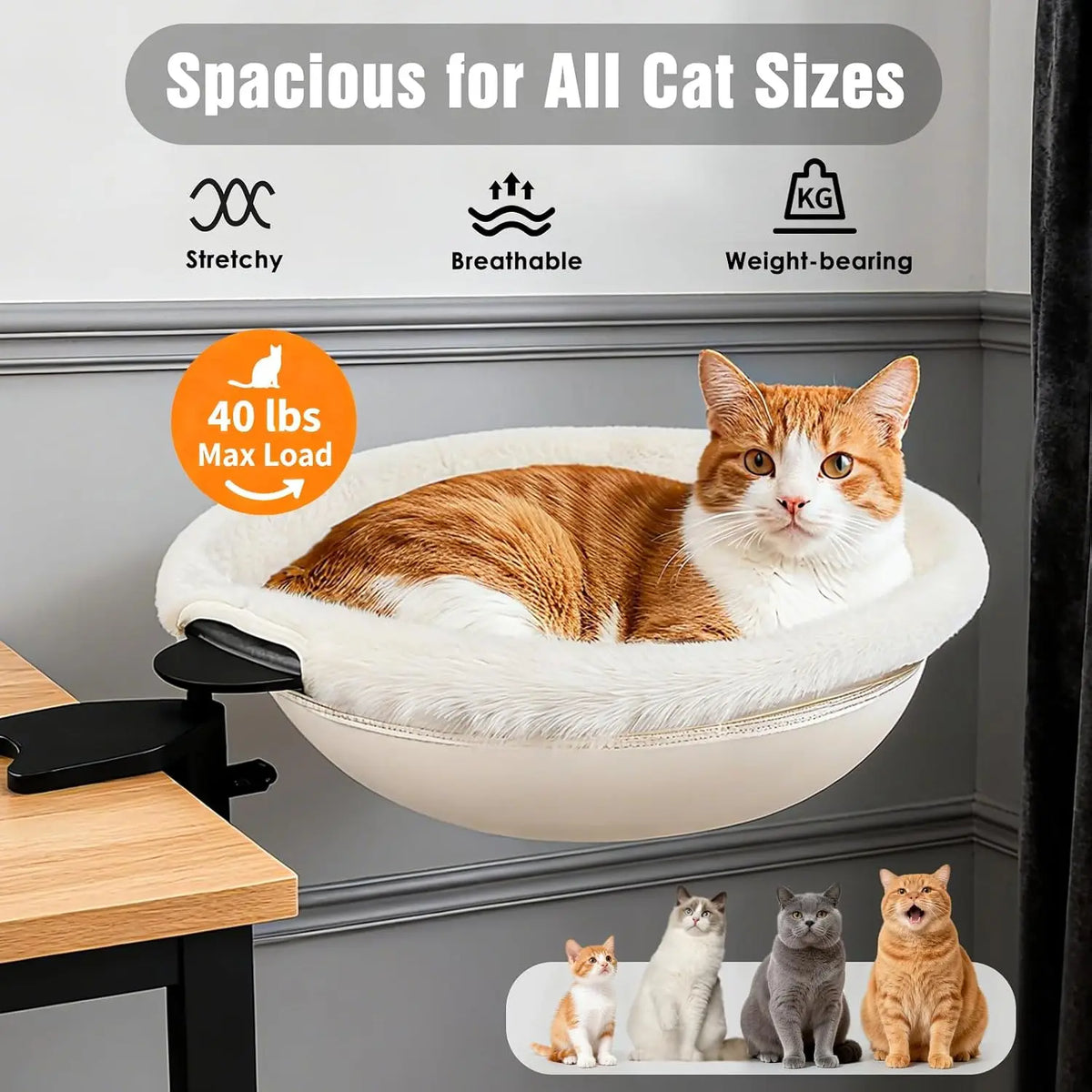 Adjustable Cat Window Perch No Drill Mount Washable Hammock Bed
