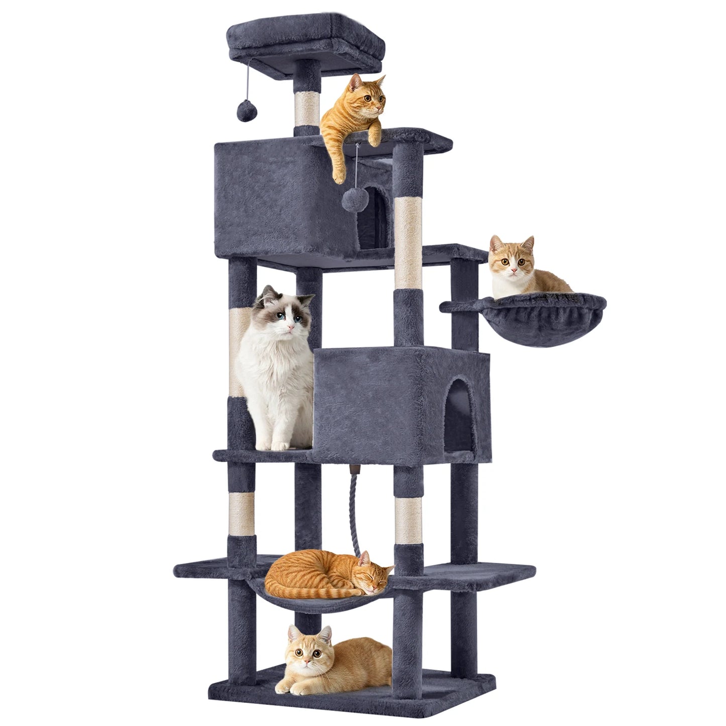 66-inch Multi-Level Cat Tree Tower with Sisal Scratching Posts, Cozy Cat Bed, Soft Hammock & Sturdy Platforms – Modern Design fo