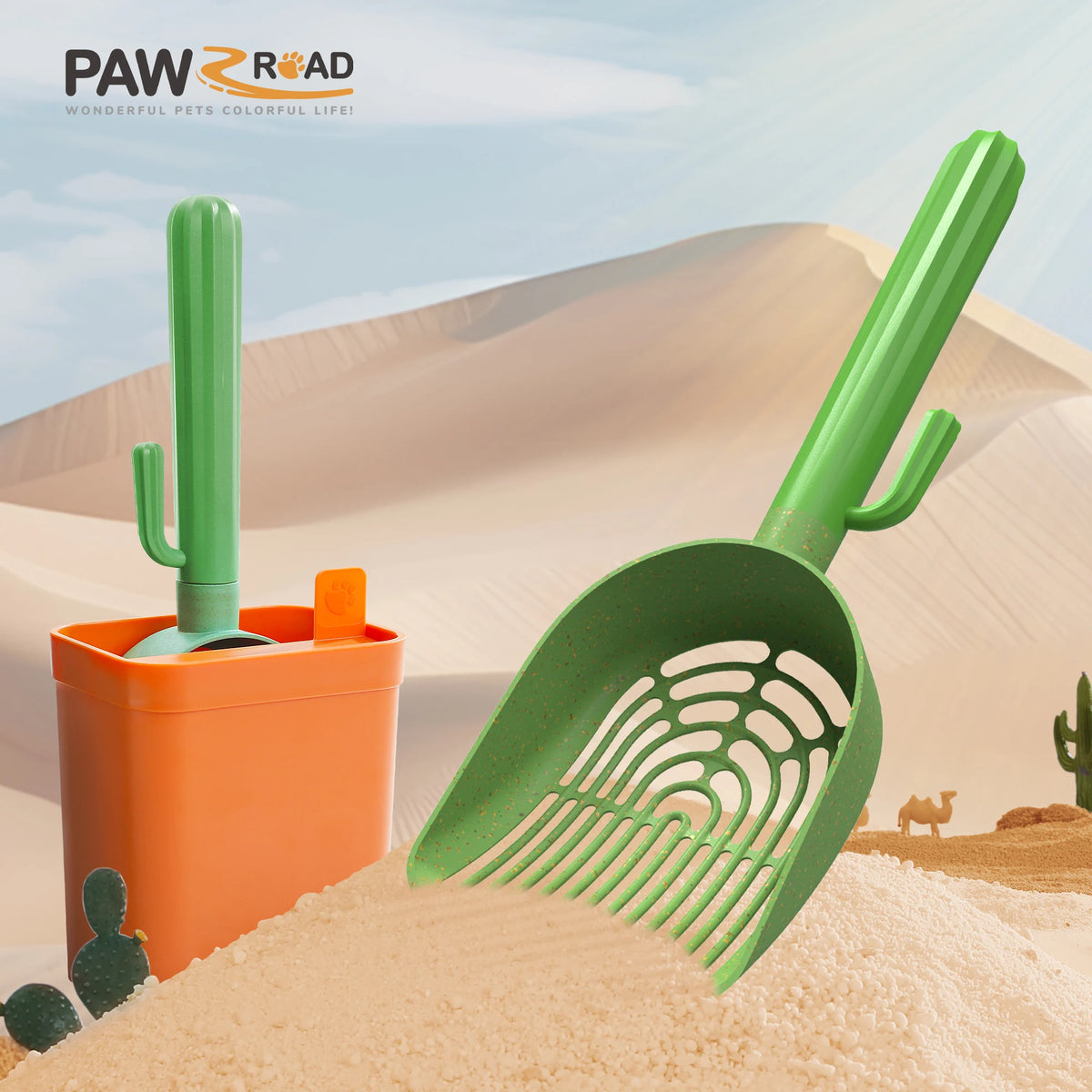 Cactus Cat Litter Scoop With Holder And Waste Bag Storage