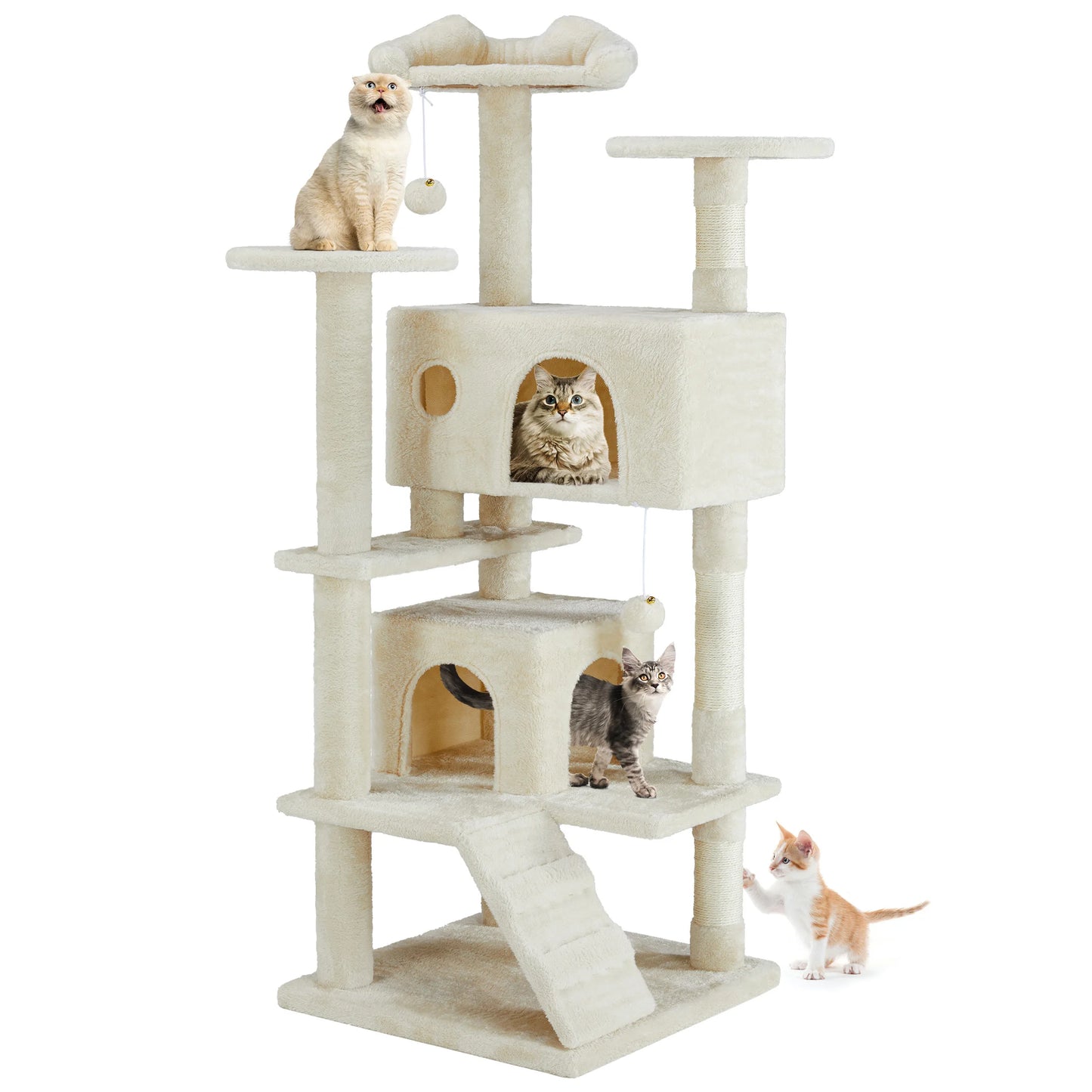 MCQ 54IN Indoor Cat Tree Tower Multi-Level with Sisal Scratching Post Round Platform Condo with Climbing Ladder Toys For Home