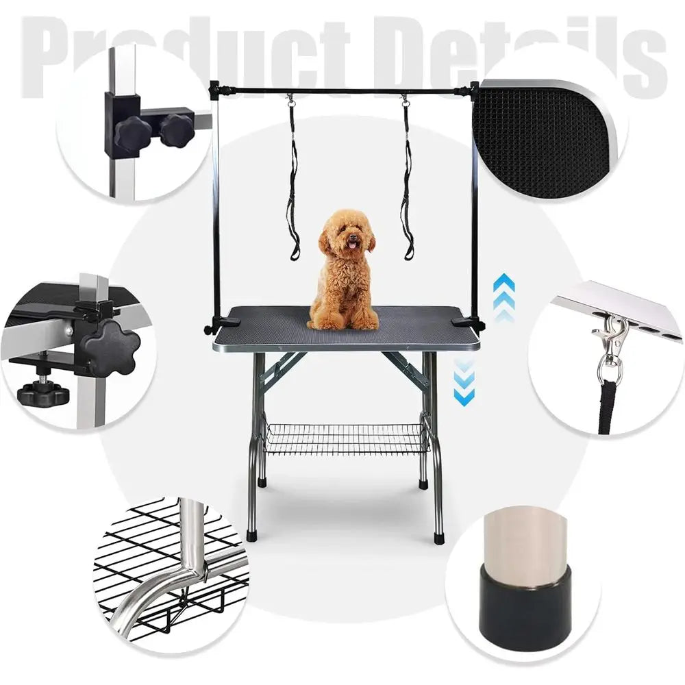 Adjustable Pet Grooming Table With Arm Noose And Mesh Tray Heavy Duty