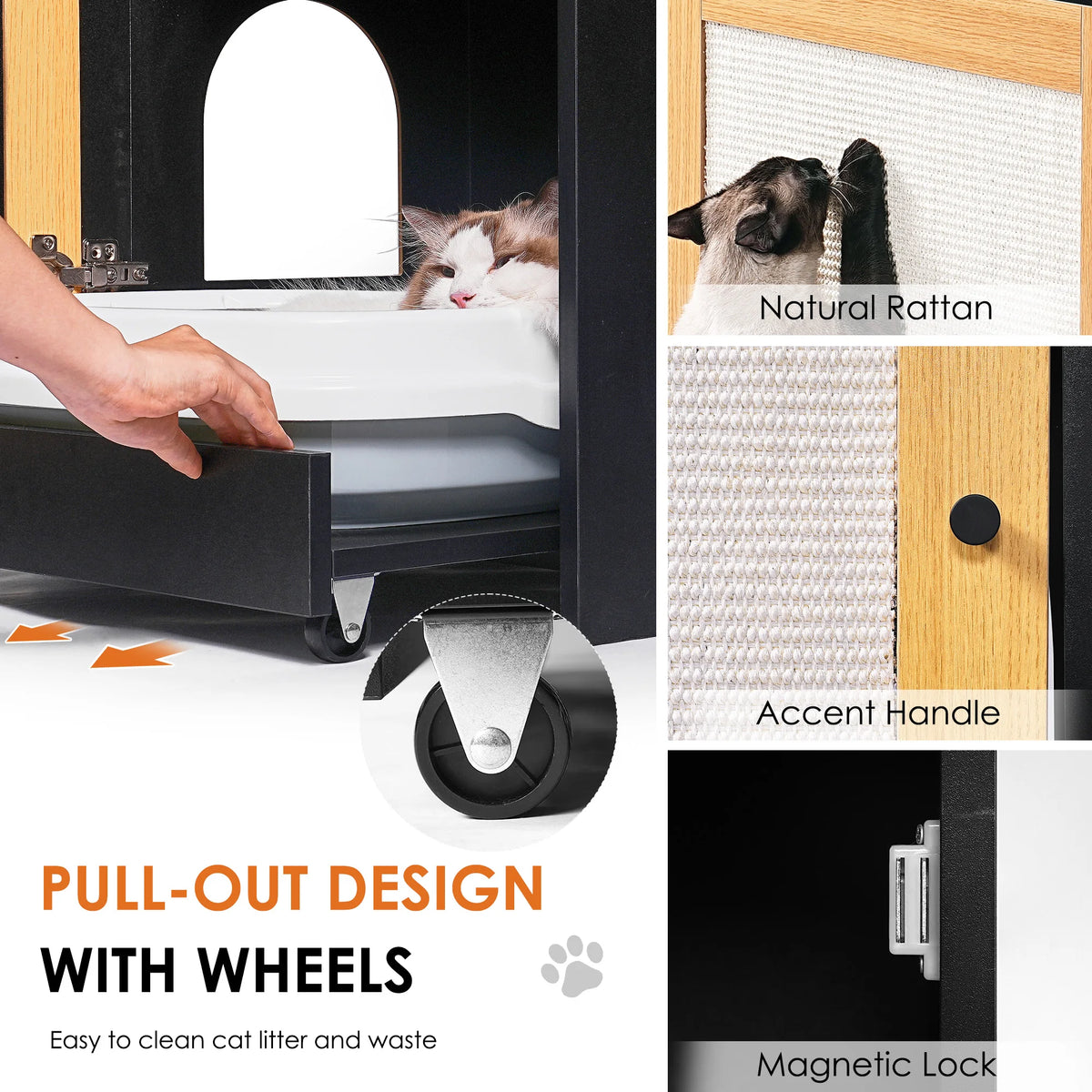 Hidden Cat Litter Box Enclosure With Sisal Scratching Door Cabinet