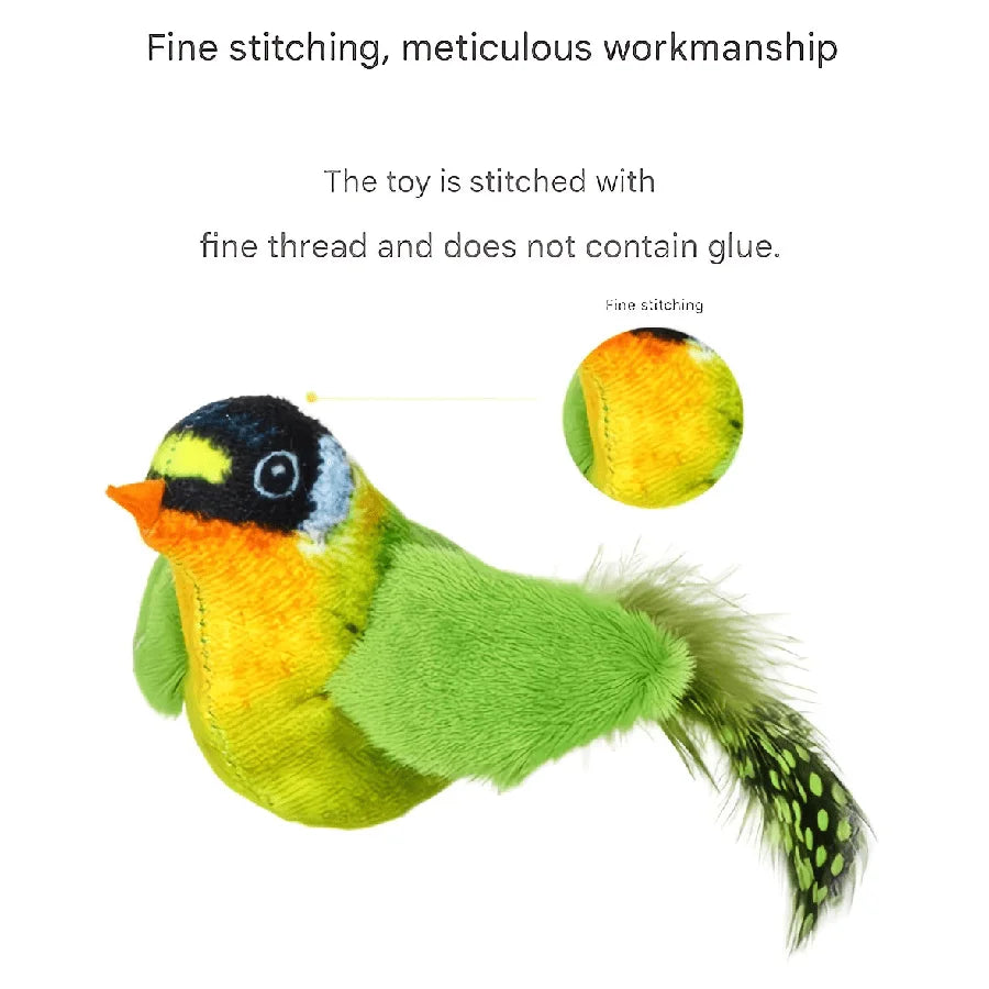 Realistic Bird, Interactive Cat Toy - Realistic Chirping Sound, Artificial Nylon Feathers, Soft Nylon Feather Stick, Handmade Design, Solo Play And Hunting Fun, Suitable For All Cats, Physical Sound, No Battery Required.