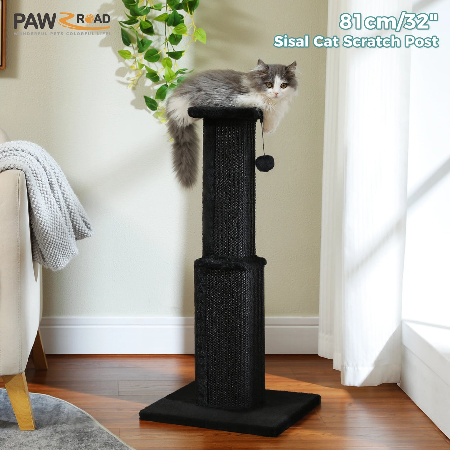 PAWZ Road Large Indoor Cat Scratching Post With Sisal Ball Toy