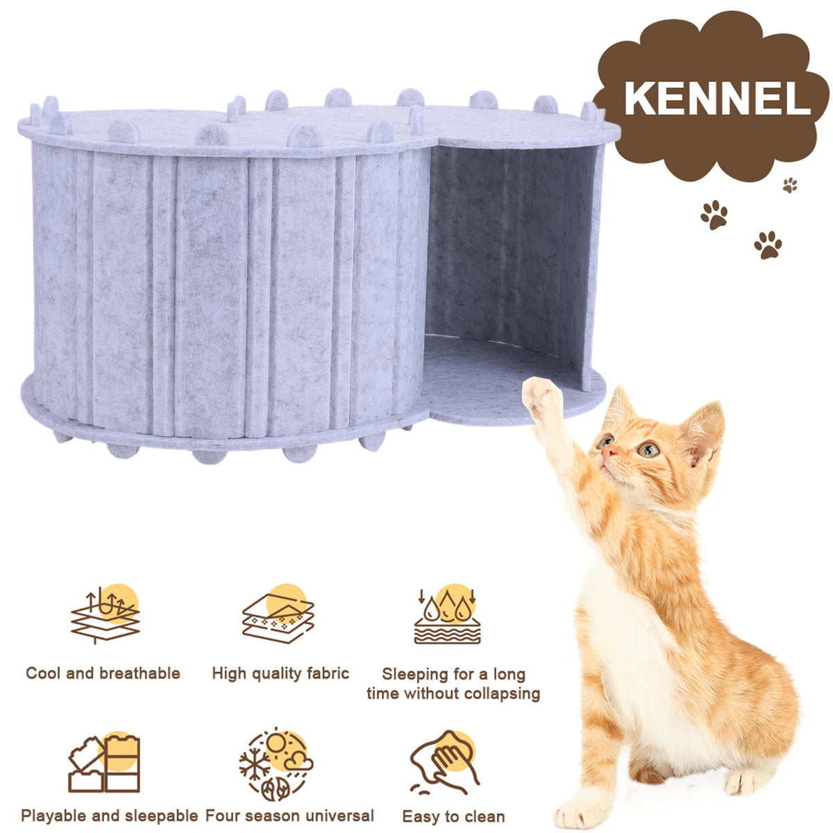 Foldable Felt Cat Tunnel Bed Semi Enclosed Peekaboo Cave