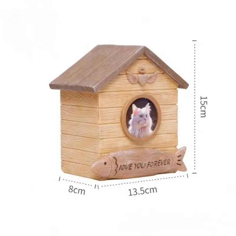 Wood Look Resin Pet Urn With Photo Box Memorial Keepsake by Annie N Poe Cattastic Supplies