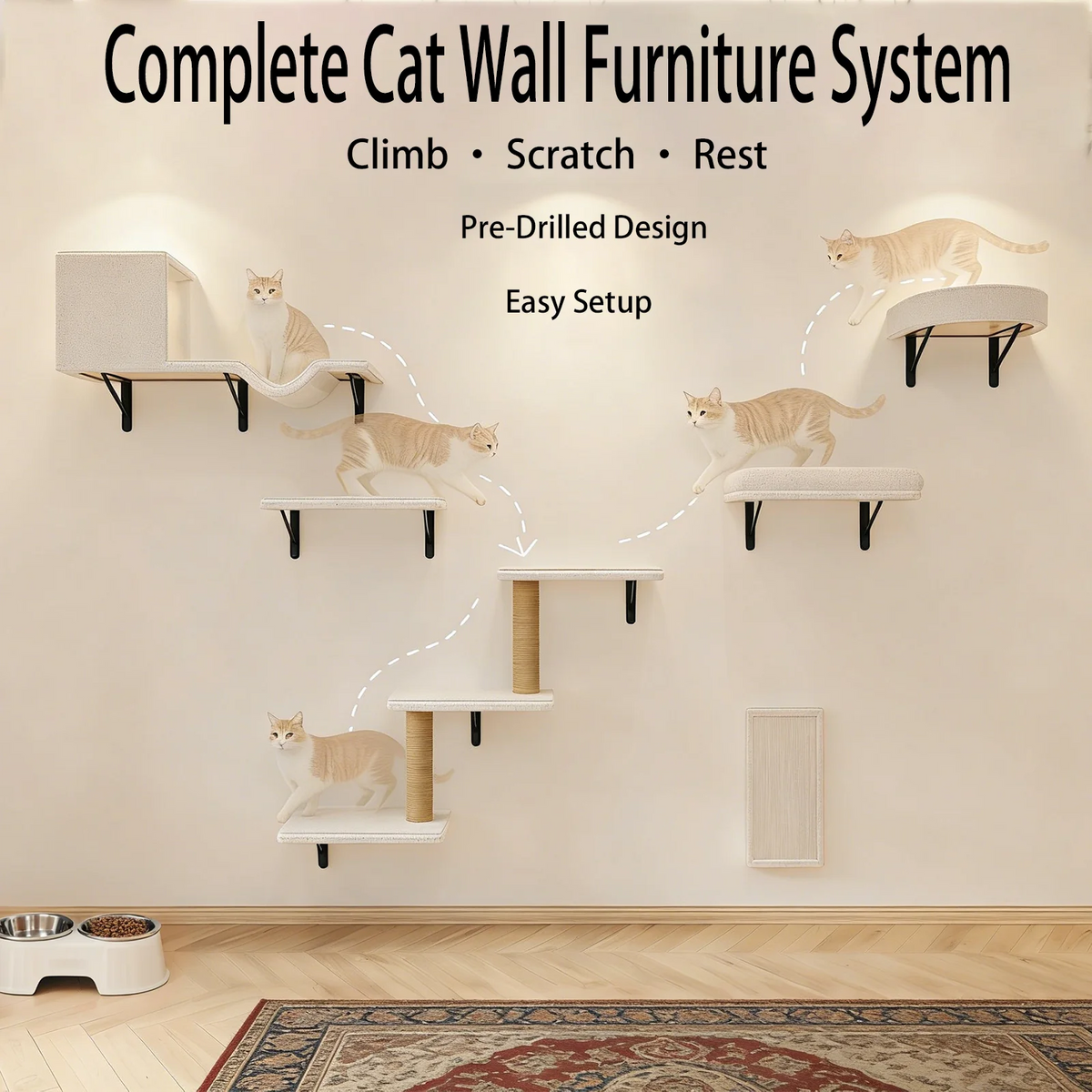 MIUZMORE Wall Mounted Cat Shelves And Scratching Posts Furniture Set