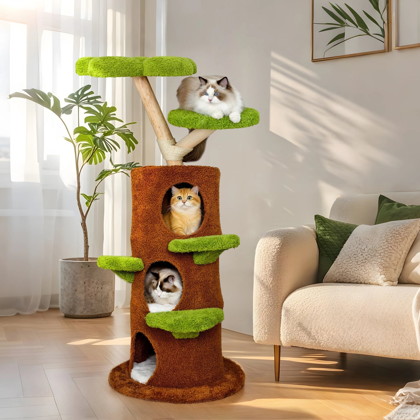 148 cm Tall Cat Tree for Indoor Cats, Large Cat Tower with Luxury Cat Condo, Cat Tree Tower with Soft Cushion, Scratching Board