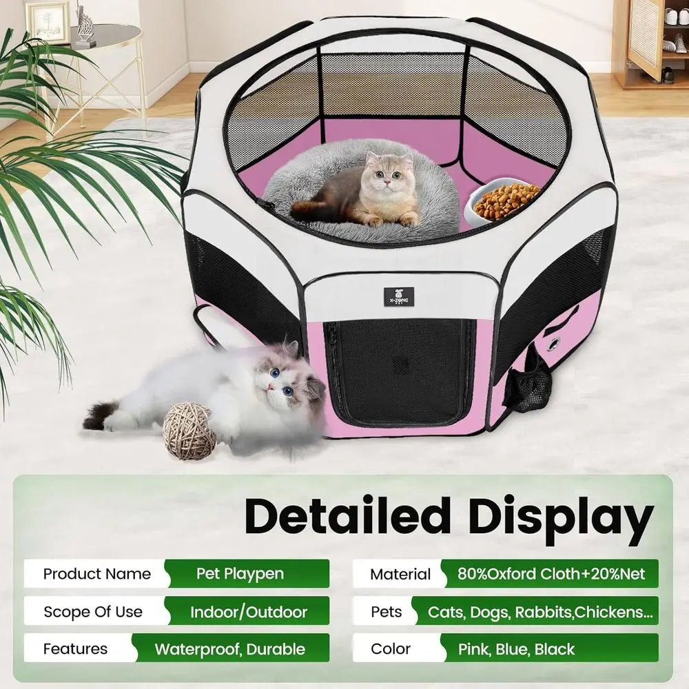 Portable Pet Playpen for Dogs, Puppies, Cats, Rabbits, Chicks - Foldable Exercise Pen, Suitable for Indoor and Outdoor Use, Trav