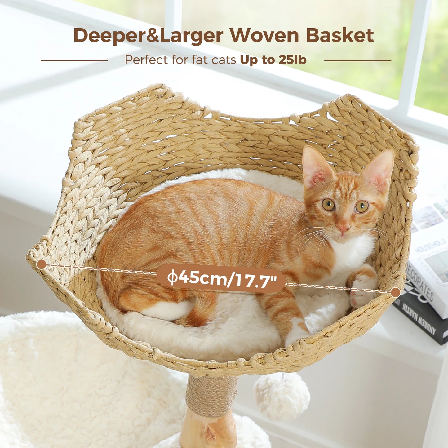PAWZ Road Modern Cat Tree Tower With Solid Wood Scratching Posts And Basket