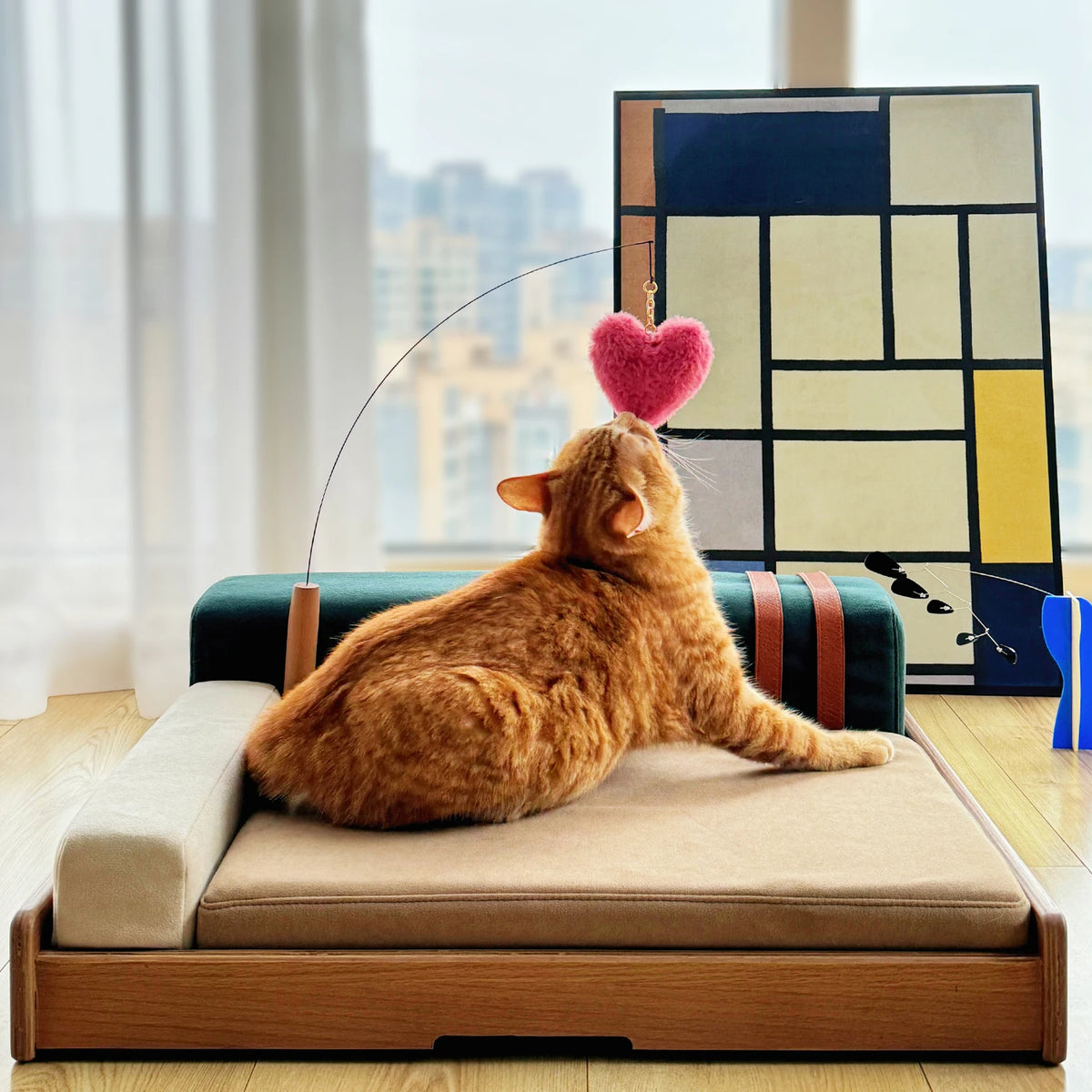 Modern Oak Veneer Pet Bed With Removable Cushion Indoor