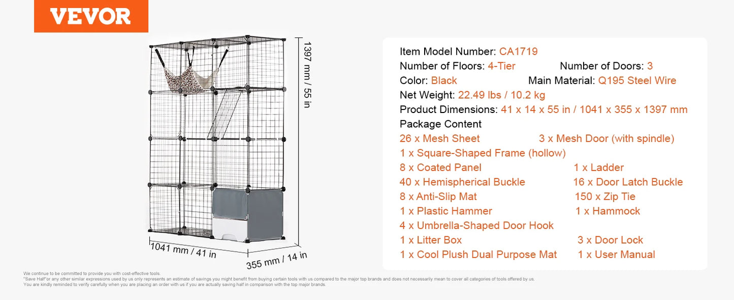 SucceBuy Large Cat Cage Detachable Metal Wire Cat Enclosure with Front Doors Hammock Ramp ladders Crate Exercise Place for Cat