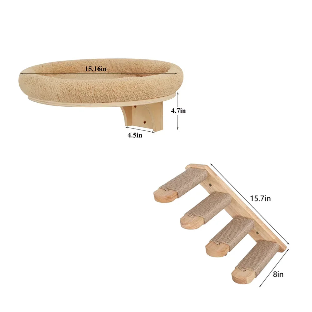 CWV Wall Mounted Cat Climbing Ladder Hammock Scratching Post Perch