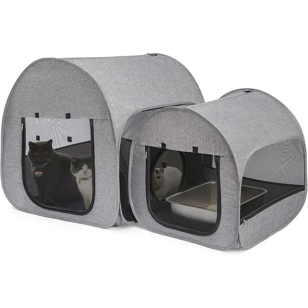 Gray Cat Playpen for Indoor and Outdoor Use: Ideal for Delivery Rooms, Enclosures, Postoperative Recovery, and House Design