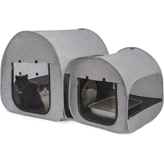 Gray Cat Playpen for Indoor and Outdoor Use: Ideal for Delivery Rooms, Enclosures, Postoperative Recovery, and House Design