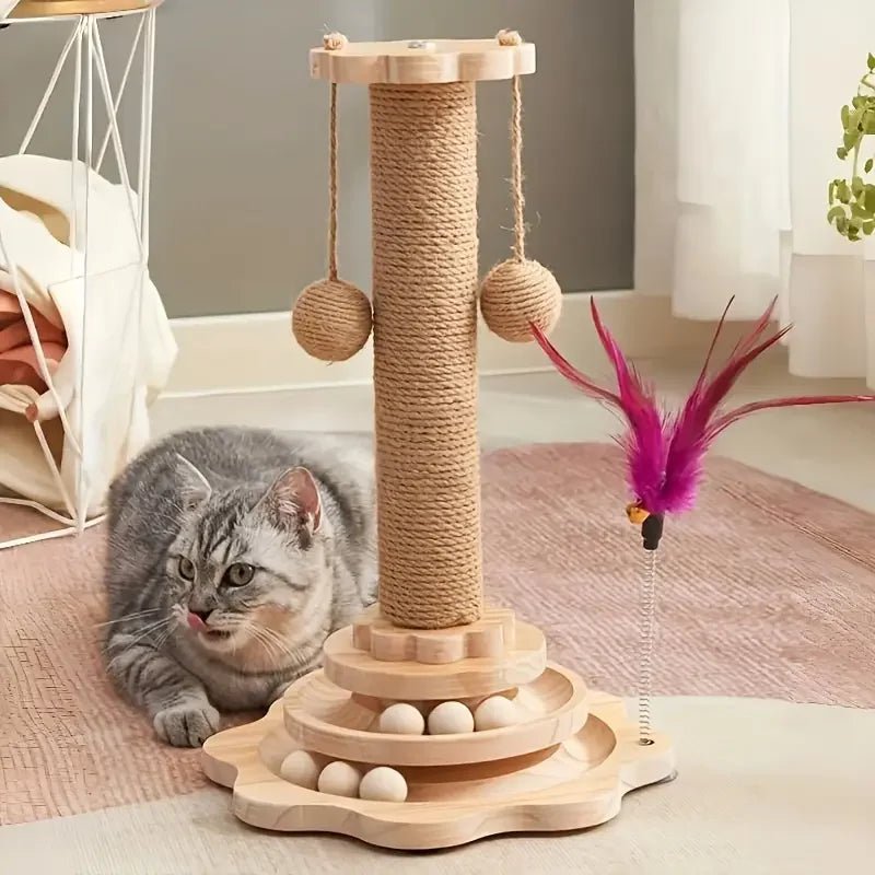 1pcs high-quality cat scratch board rotating platform - wooden fiber chew toy, durable and non shedding cat tree stand, vertical