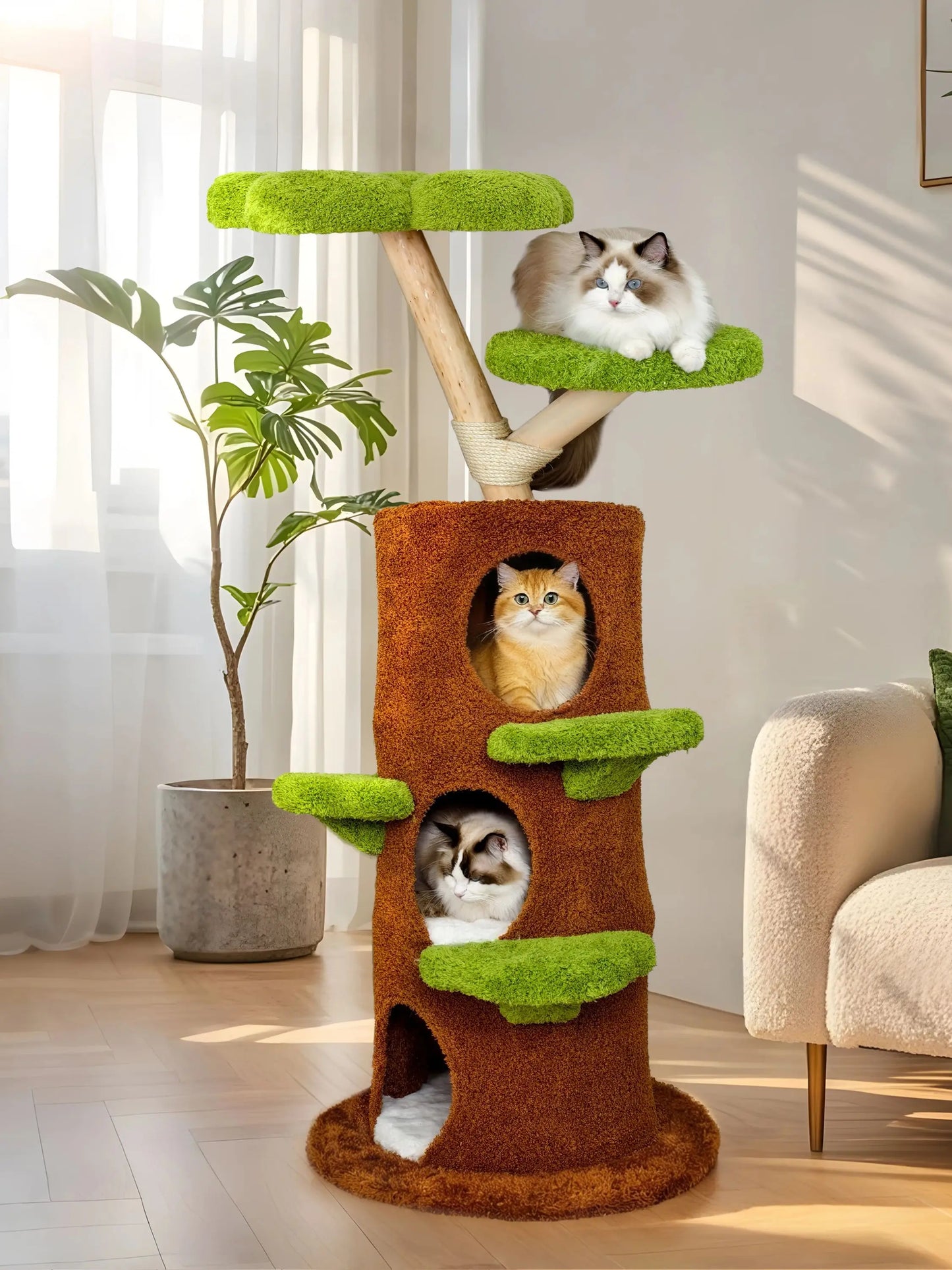 148 cm Tall Cat Tree for Indoor Cats, Large Cat Tower with Luxury Cat Condo, Cat Tree Tower with Soft Cushion, Scratching Board