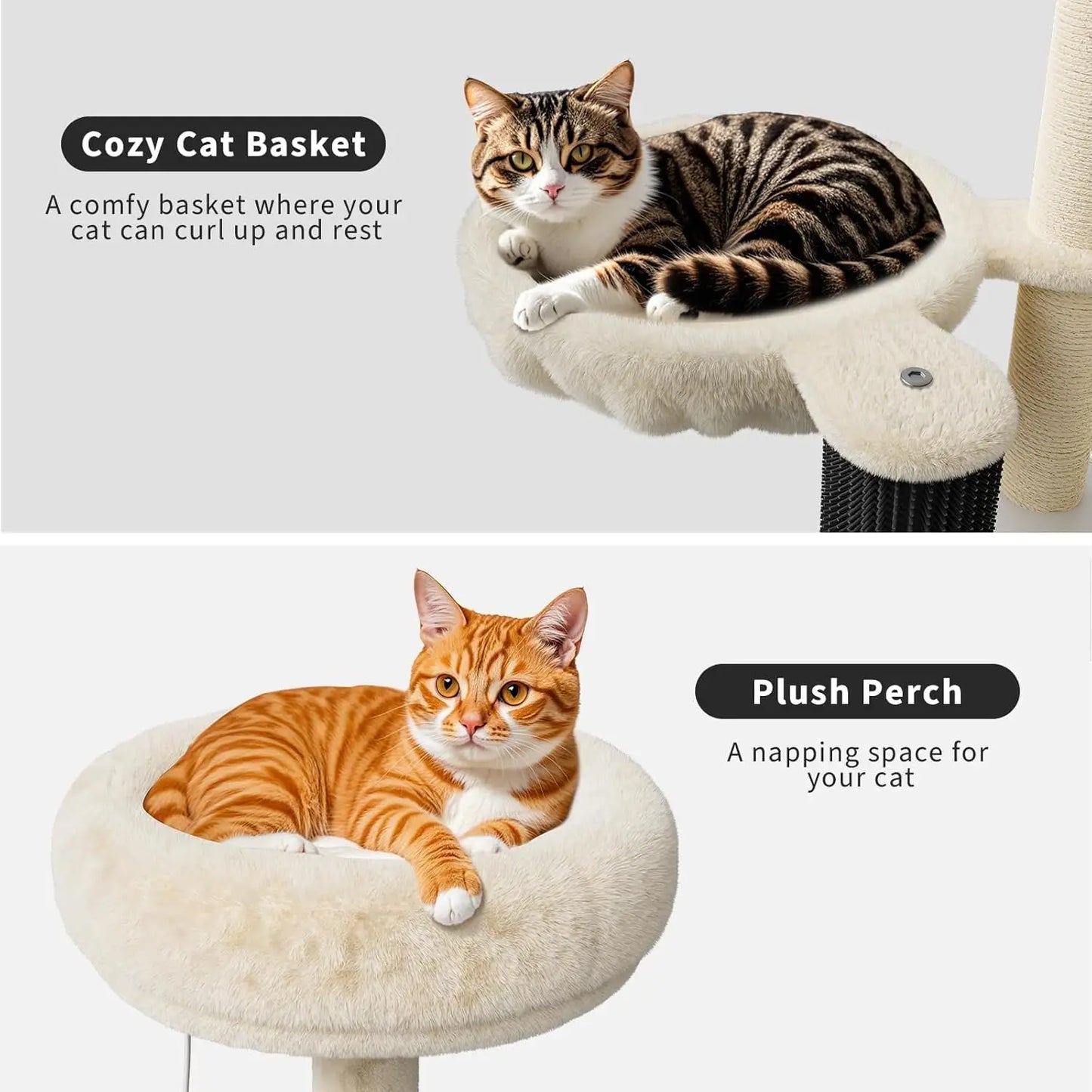 55-Inch Litter Box Enclosure with Cat Tree, 2-in-1 Modern Large Cat Tower for Indoor Cats with Condo/Hammock/Scratching Post/Plush Perch/Caves, Wooden Hidden Litter Box Furniture, White