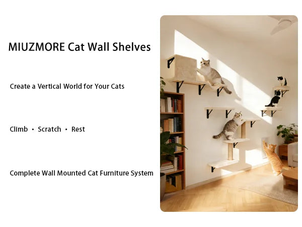 MIUZMORE Wall Mounted Cat Shelves And Scratching Posts Furniture Set