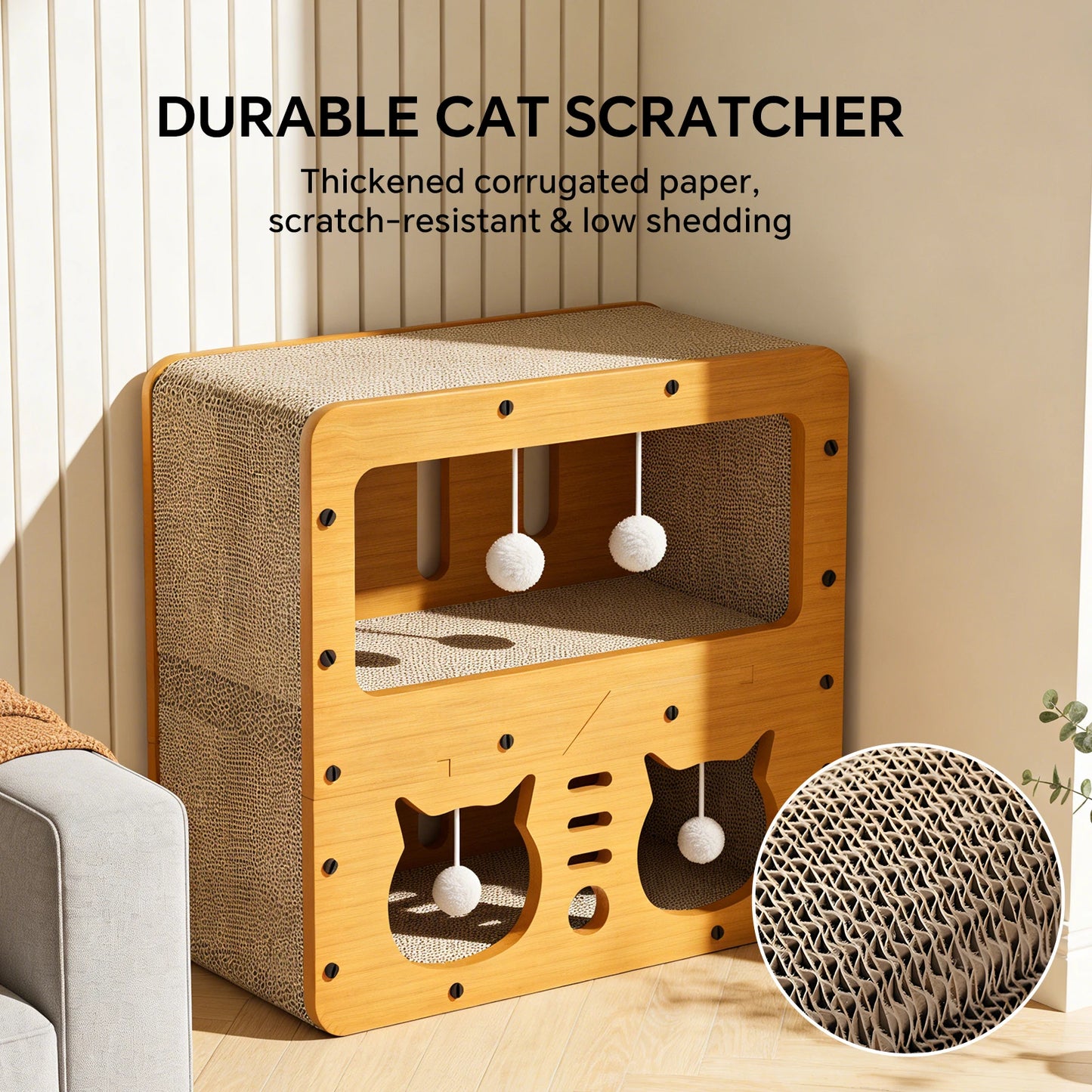 Cardboard Cat House Two Tier Scratcher With Toys For Cats