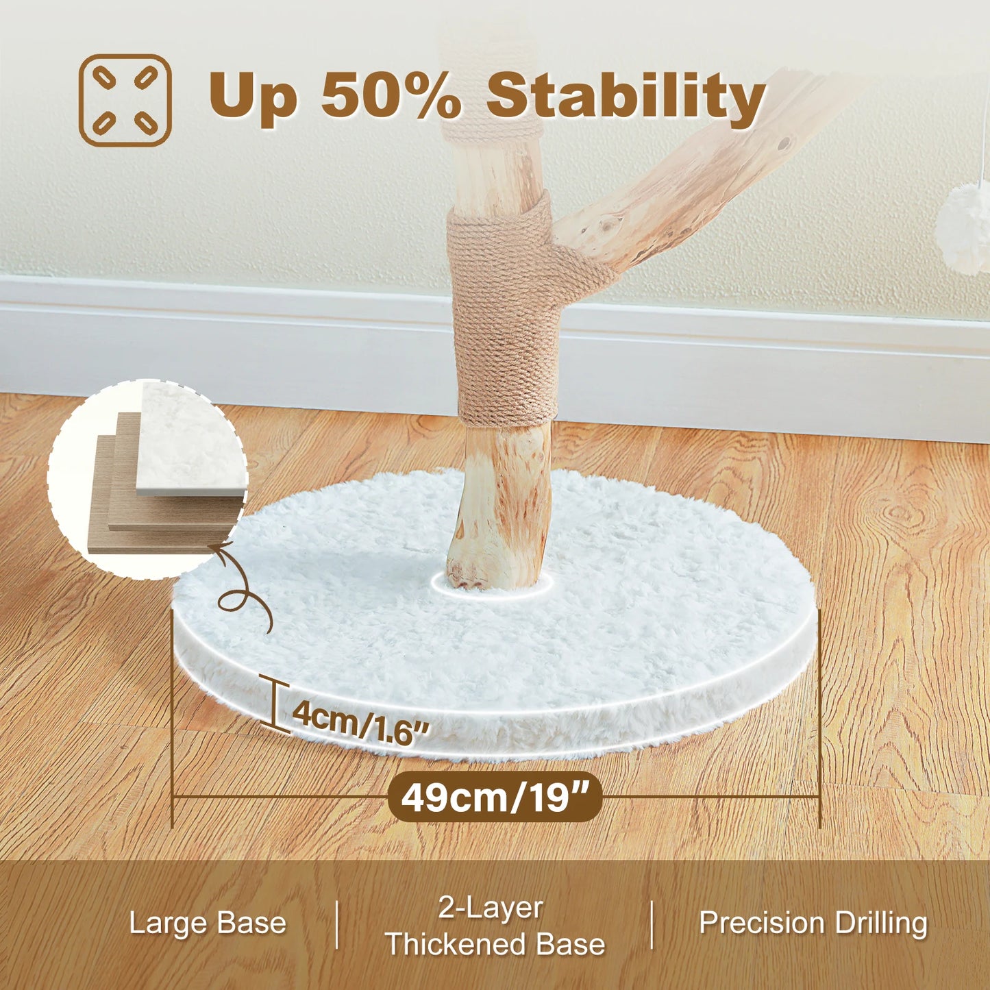 Wood Cat Tree with Wicker Basket Bed Sisal Scratching Posts Modern Cat Tower with Real Wood Branches Hanging Balls Luxury Boho Cat Furniture for Indoor Cat Toys