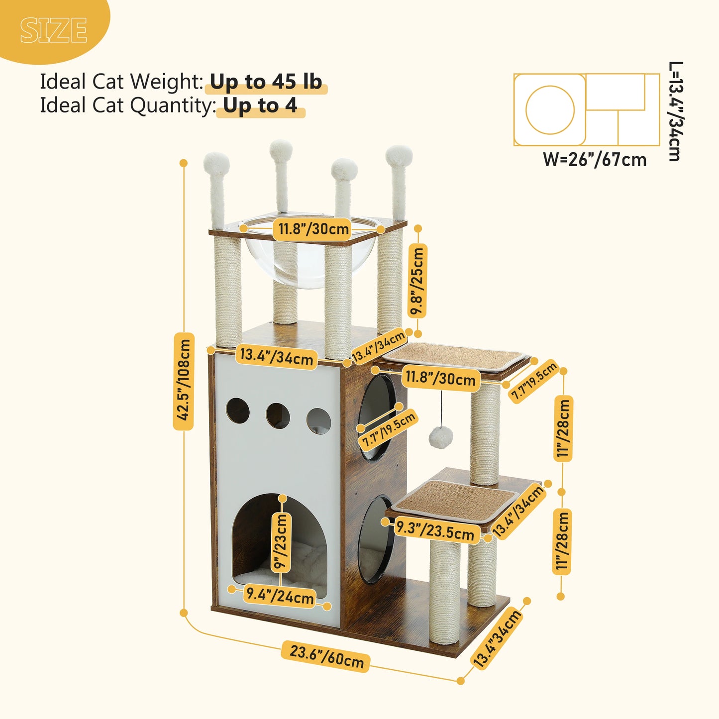 PETEPELA Modern Cat Tree Tower With Two Floor Condo And Scratching Posts