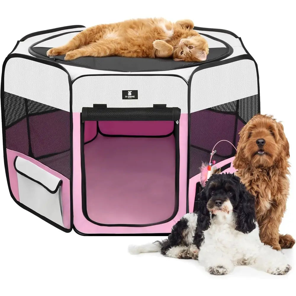 Portable Pet Playpen for Dogs, Puppies, Cats, Rabbits, Chicks - Foldable Exercise Pen, Suitable for Indoor and Outdoor Use, Trav