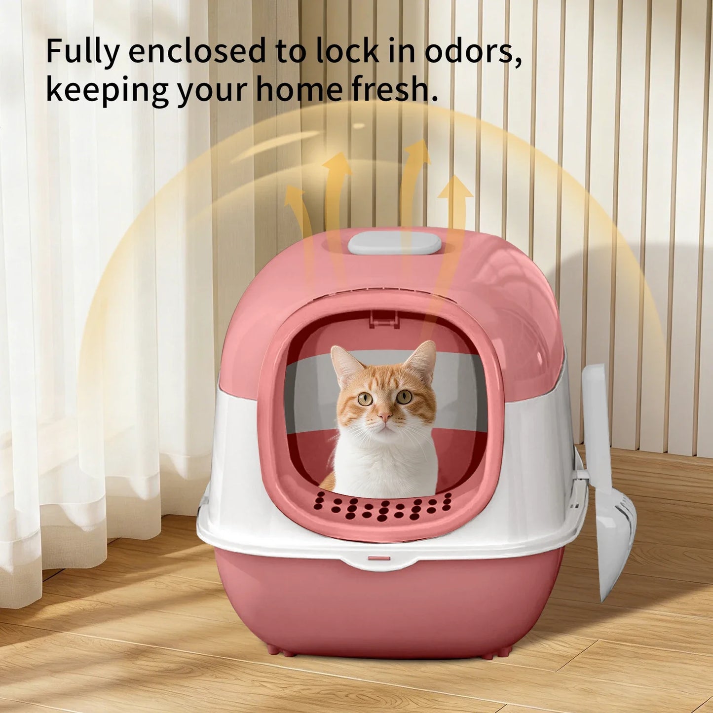 Switchable Open/Semi-Enclosed Cat Litter Box, Extra Large Jumbo Size for Multi-Cat Households, Splash-Proof and Anti-Tracking, Dual-Mode Over-the-Top Litter Pan, Low-Entry for Easy Cleaning，Suitable for cats of different si