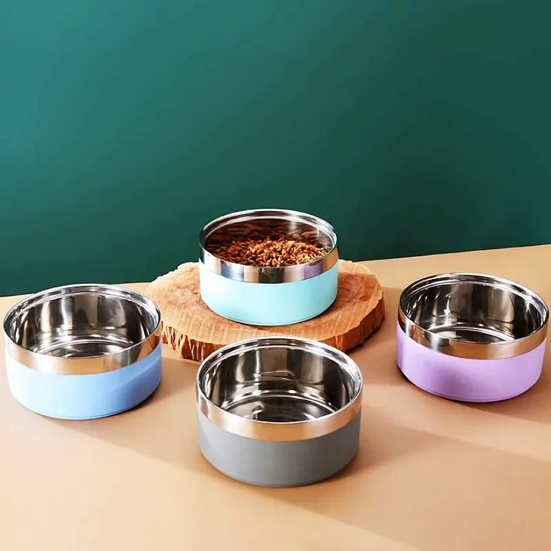 Dog Food Bowl Stainless Steel Dog Bowl Double-layer Water Bowls for Dogs Feeding Non-slip Cat Drinking Bowls Feeder Pet Supplies