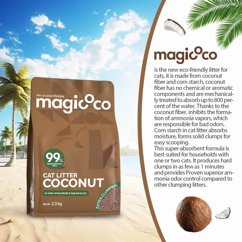 Coconut Cat Litter 10LBS 99% Deodorized Odor Control Low Tracking & Flushable Strong Clumbing Cat Litter Cat Sand