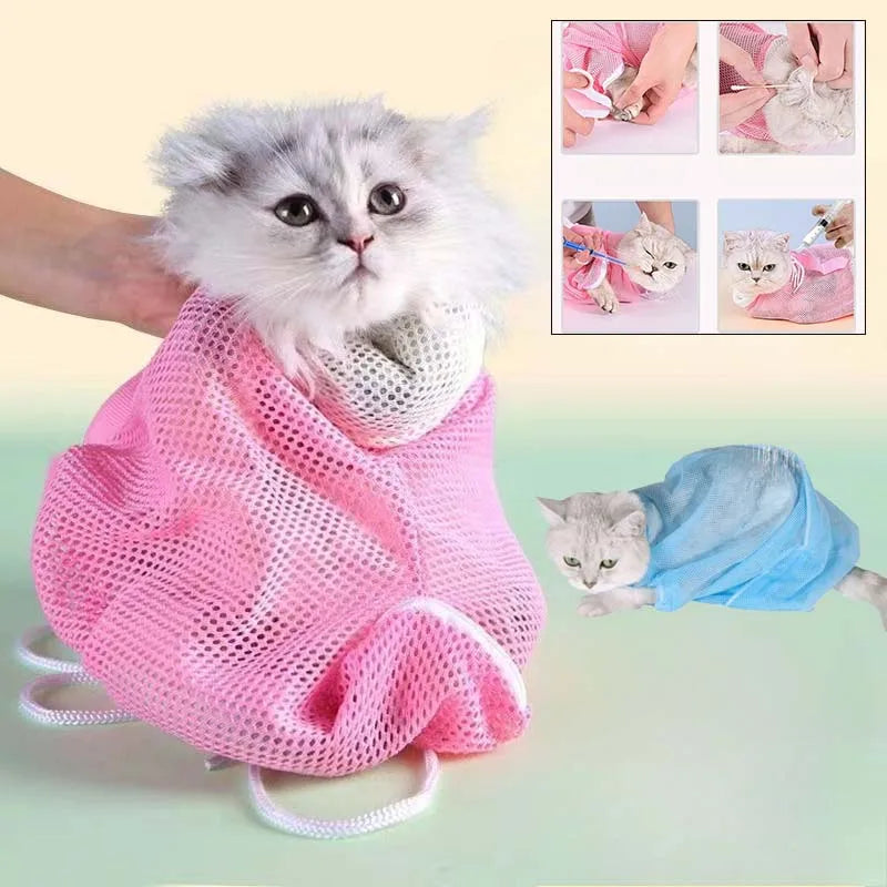 Mesh Cat Grooming Bath Bag Kitten Washing Bag for Pet Cutting Fingernails Anti Scratch Bite Restraint Cat Accessories