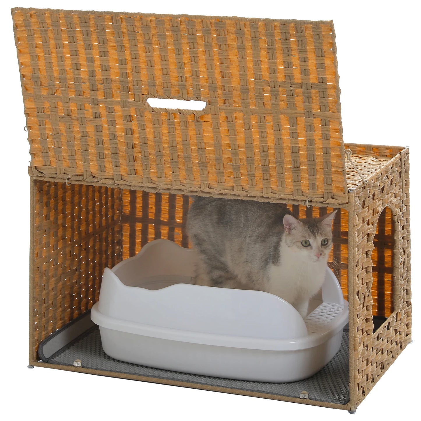 PEQULTI Rattan Cat Litter Box Enclosure With Taller Doorway