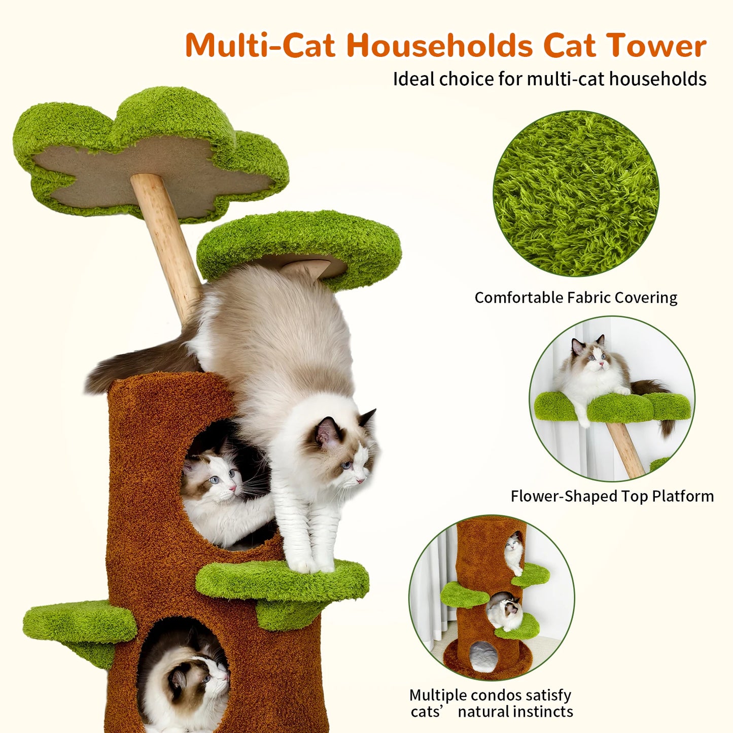 148 cm Tall Cat Tree for Indoor Cats, Large Cat Tower with Luxury Cat Condo, Cat Tree Tower with Soft Cushion, Scratching Board