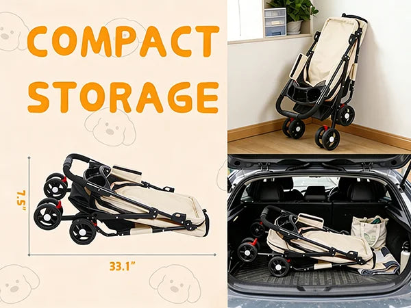 Cabusatly 2-In-1 Pet Stroller Foldable For Small Dogs And Cats