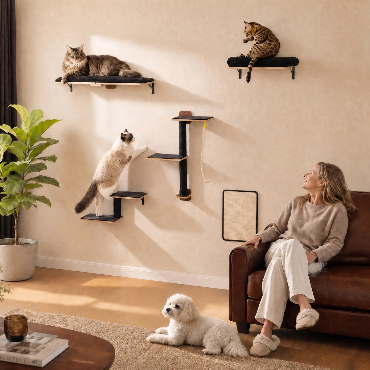 PAWZ Road Wooden Cat Wall Climbing Shelves With Scratching Posts