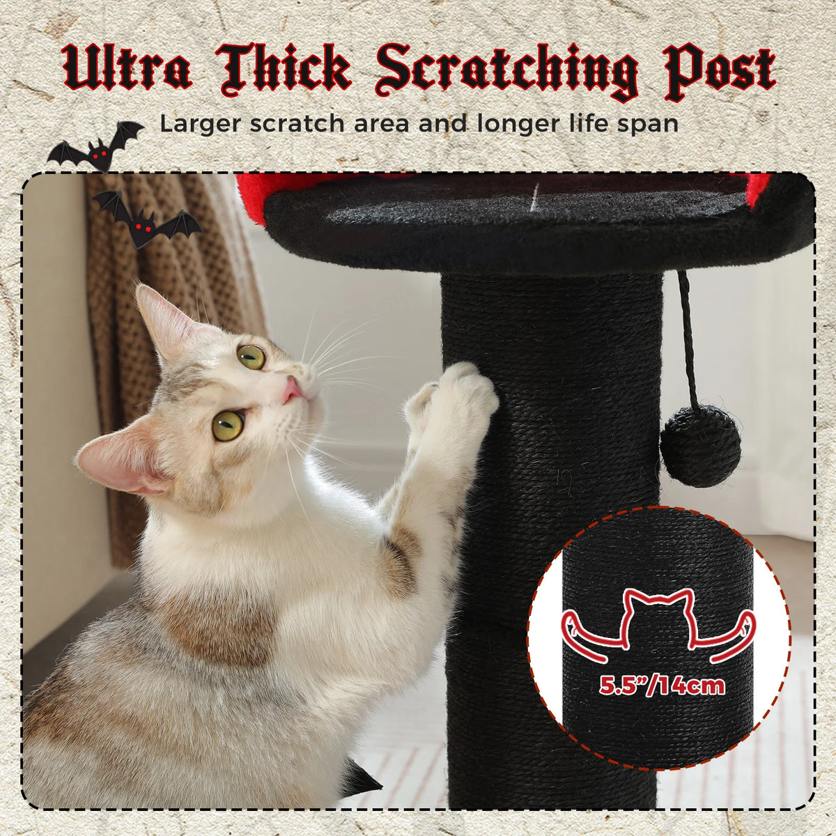 Pawz Road Tall Cat Scratching Post With Removable Bed