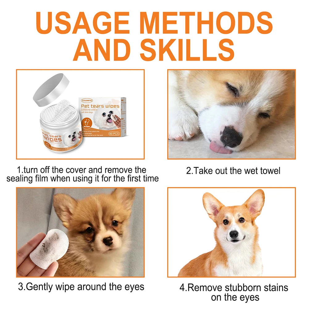 Dog Cat Wet Wipes Ear Stain Remover Nonwoven Cleaning Wipes