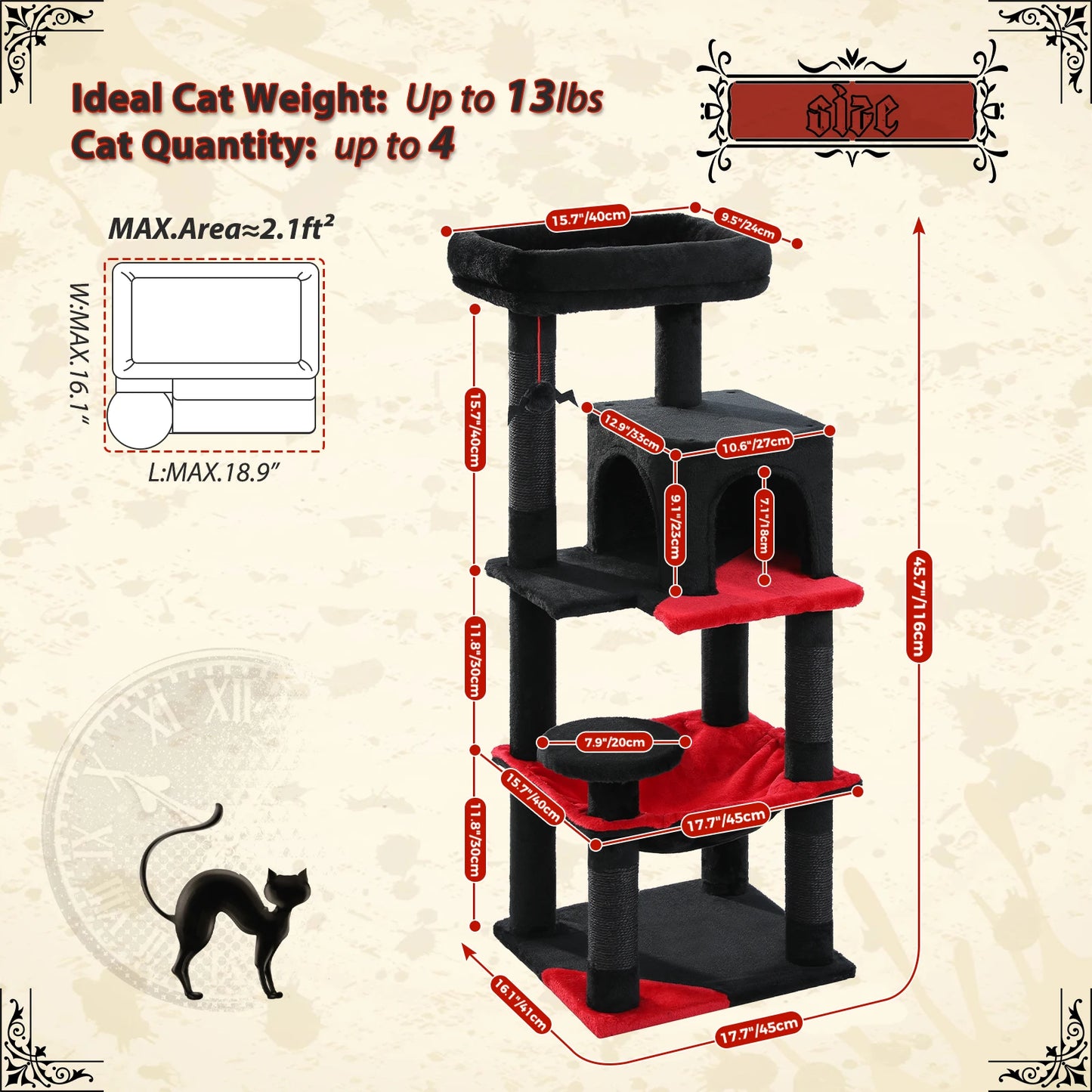 PAWZ Road Gothic Cat Tree Indoor Tall Tower Hammock