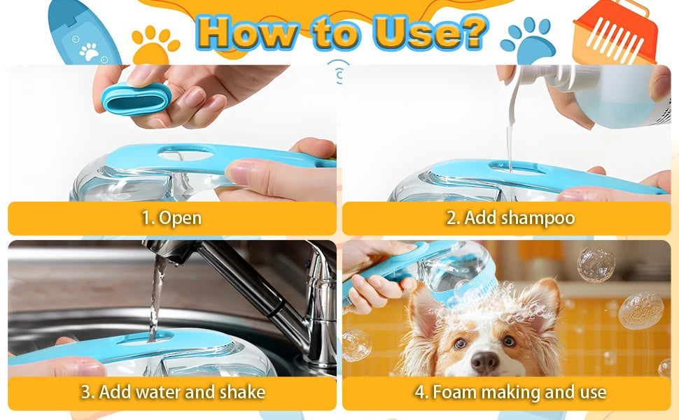 Pet Bath Brush Silicone Grooming Device for Dogs and Cats