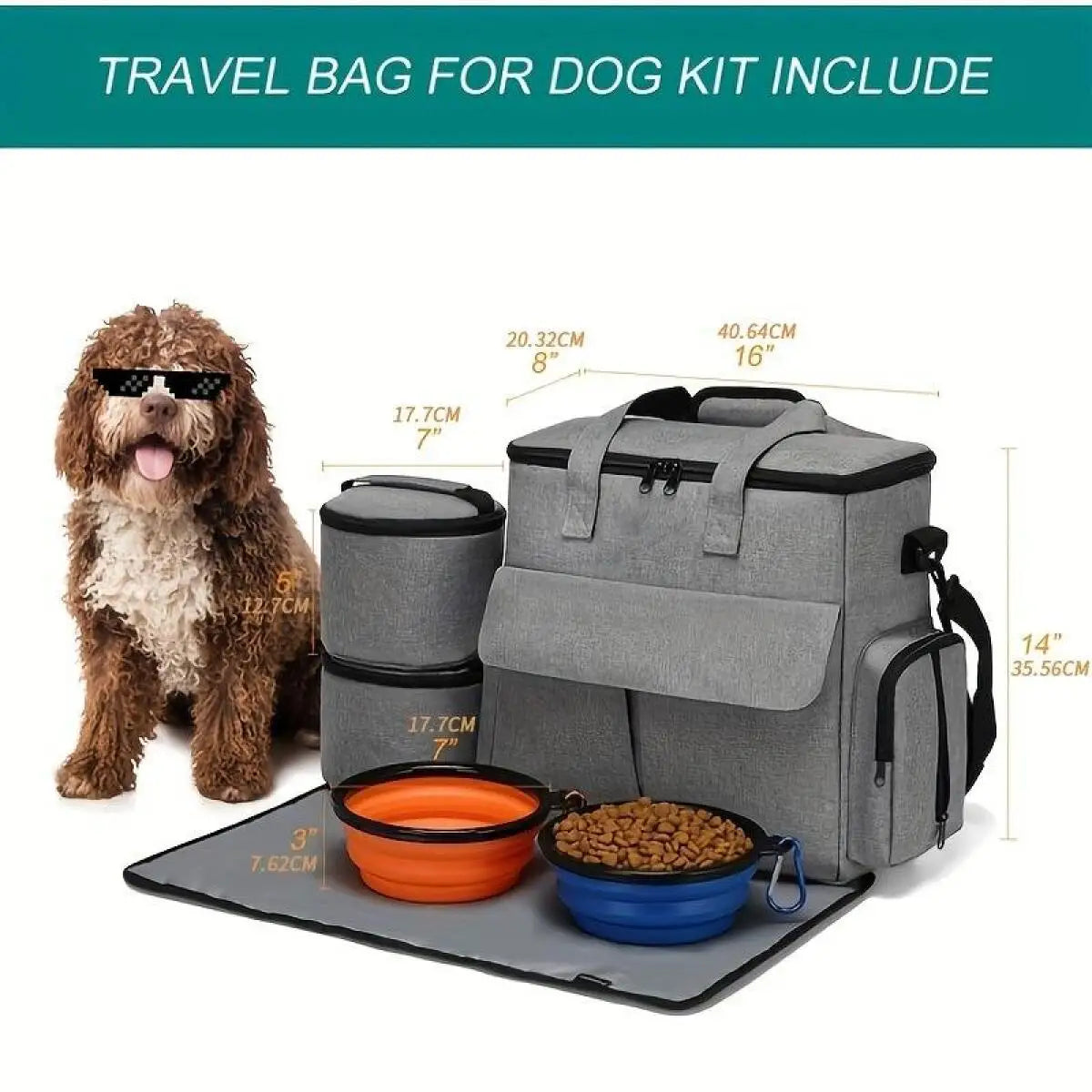Pet Travel Bag Set Airline Approved Dog Cat Travel Organizer Weekend Tote Multi Function Pockets Supplies Bowls Containers