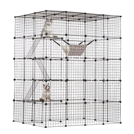 SucceBuy Large Cat Cage Detachable Metal Wire Cat Enclosure with Front Doors Hammock Ramp ladders Crate Exercise Place for Cat