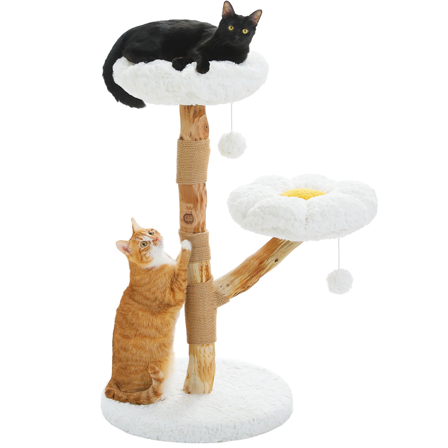 PAWZ Road Modern Cat Tree Tower With Solid Wood Scratching Posts And Basket