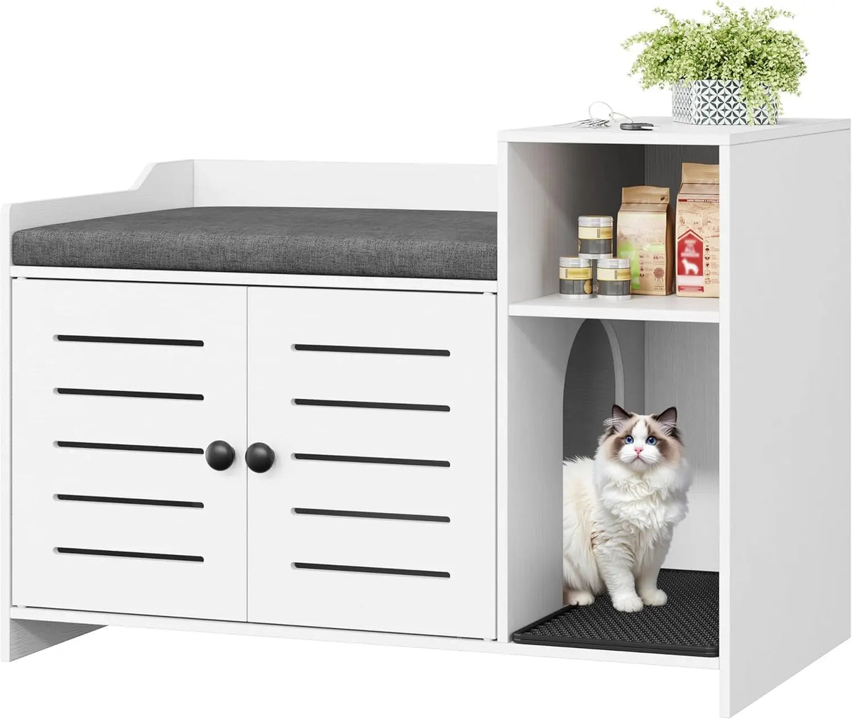 Farmhouse Cat Litter Box Enclosure Scratch Pad Storage Cabinet