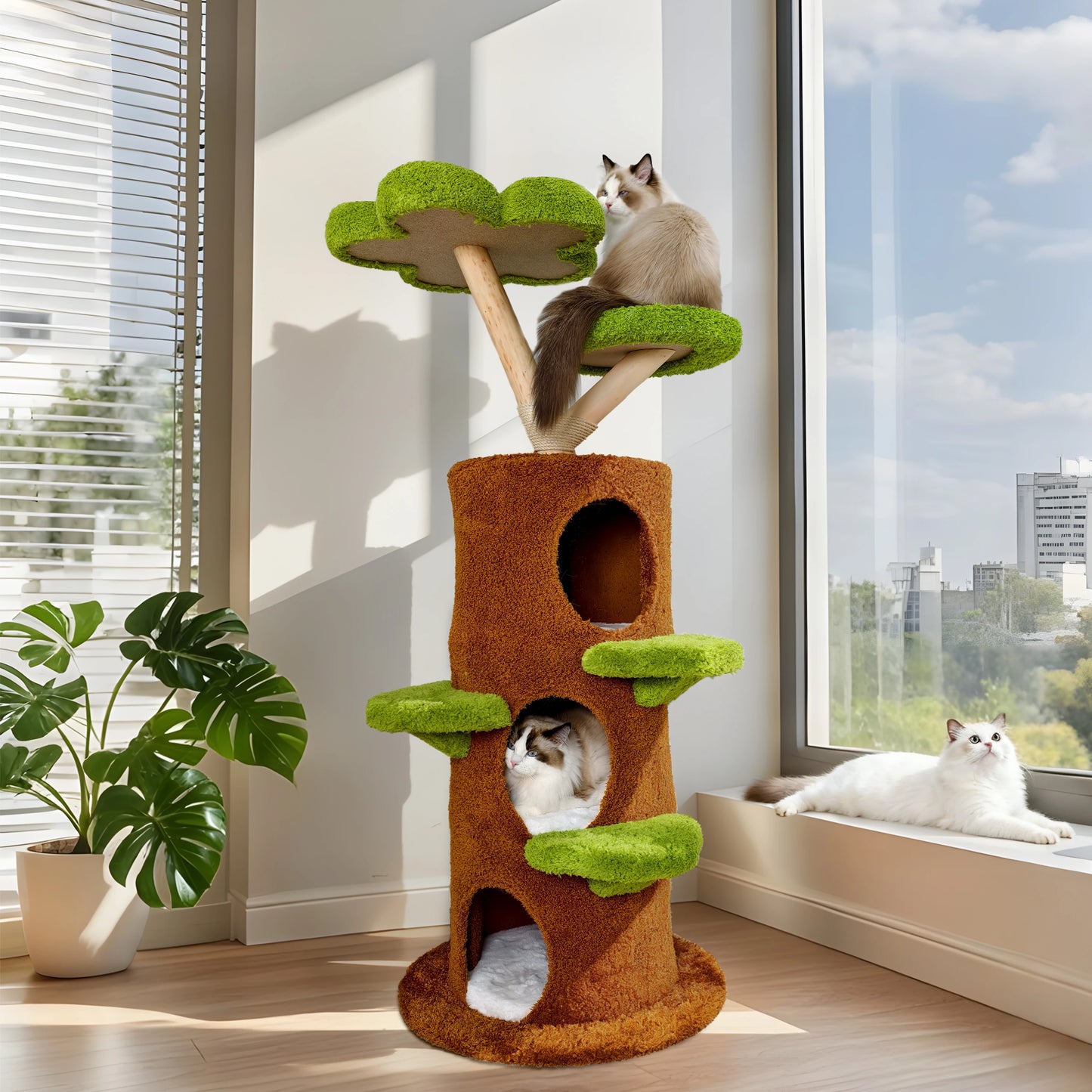 148 cm Tall Cat Tree for Indoor Cats, Large Cat Tower with Luxury Cat Condo, Cat Tree Tower with Soft Cushion, Scratching Board