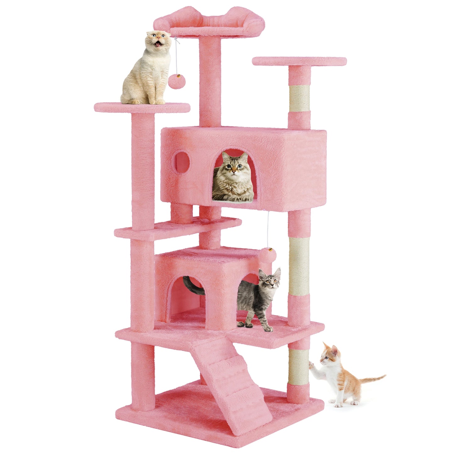 MCQ 54IN Indoor Cat Tree Tower Multi-Level with Sisal Scratching Post Round Platform Condo with Climbing Ladder Toys For Home