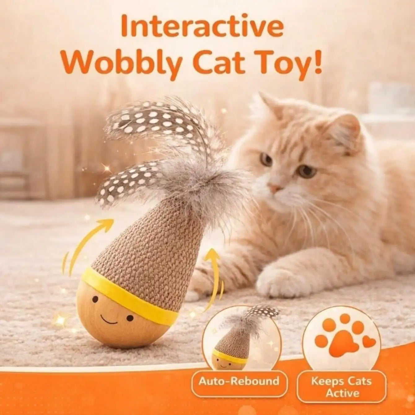1pc Funny Feather Tumbler Cat Teaser Toy, Self-Entertainment & Boredom Relief, Scratch-Resistant & Bite-Resistant Interactive Toy, Indoor Cat Teaser Wand, Provides Exercise And Entertainment For Cats, Suitable For Large And S