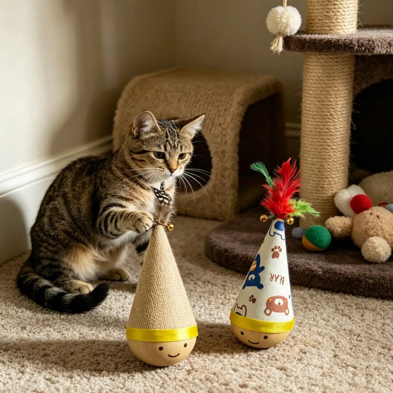 1pc Funny Feather Tumbler Cat Teaser Toy, Self-Entertainment & Boredom Relief, Scratch-Resistant & Bite-Resistant Interactive Toy, Indoor Cat Teaser Wand, Provides Exercise And Entertainment For Cats, Suitable For Large And S