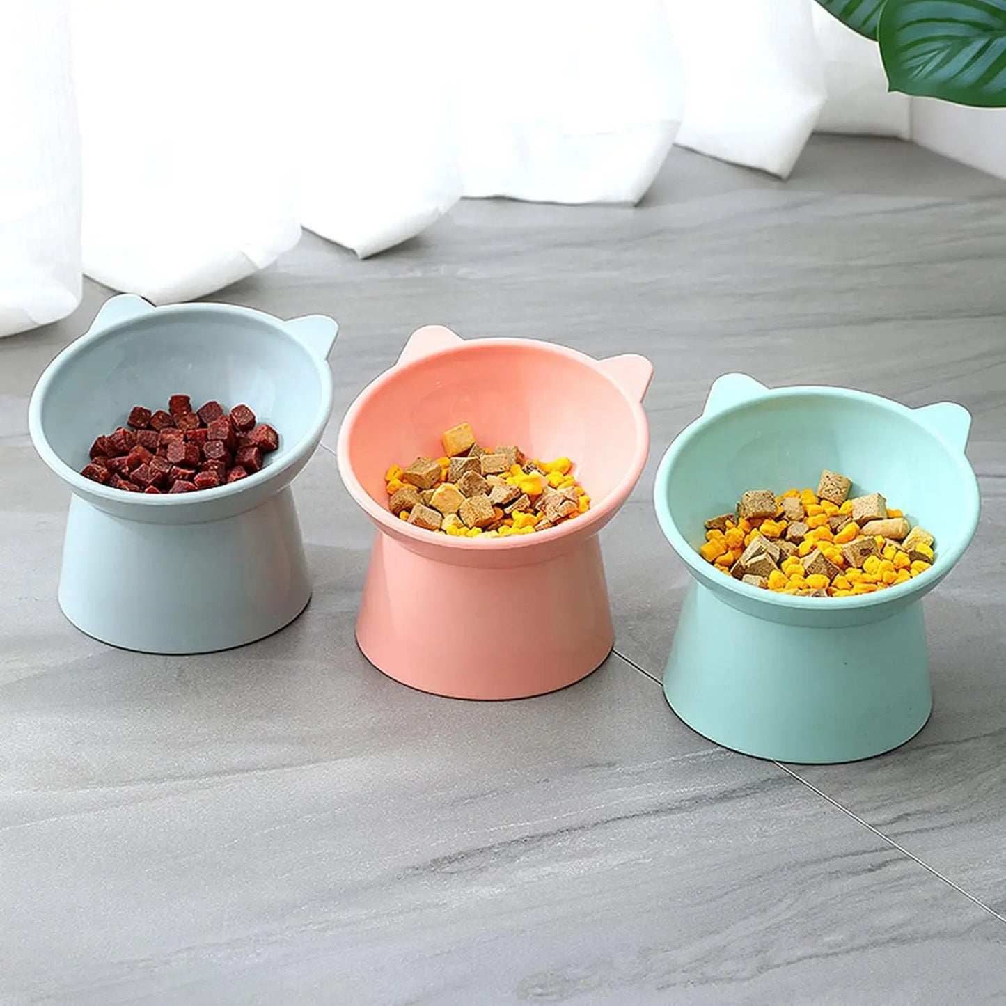 Tilted Cat Food Bowl - Whisker Friendly, Anti Vomiting, Slanted, Cat Bowl, Blue